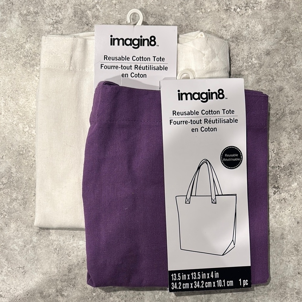 Imagin8 Reusable Cotton Tote Set - Purple and White